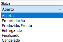Seleção do status do pedido