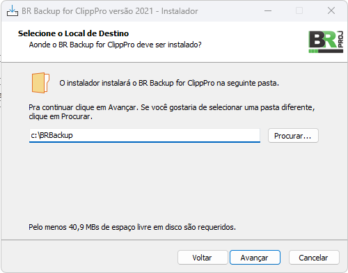 Local de instalação do BRBackup