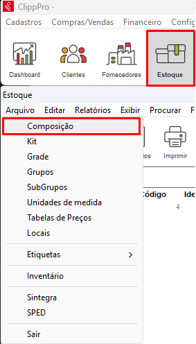Menu Arquivo, Composição