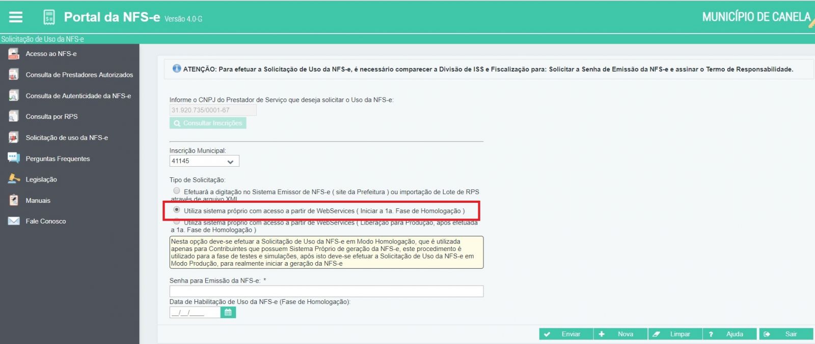 Uso de sistema próprio via WebServices
