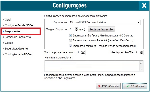 Aba Impressão