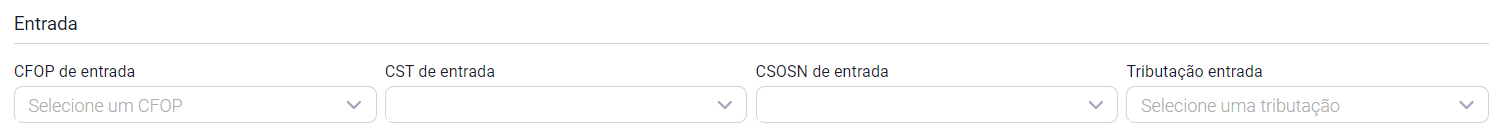 Campos de entrada da parametrização de tributos