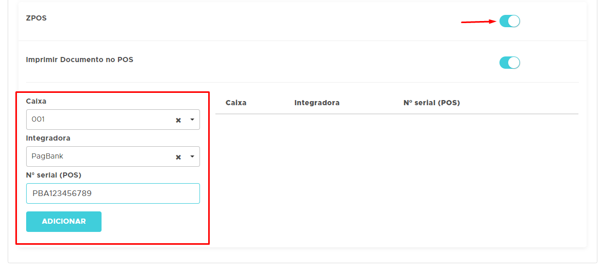 Configuração do ZPOS