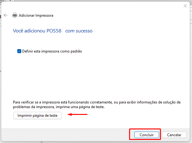 Imprimir página de teste
