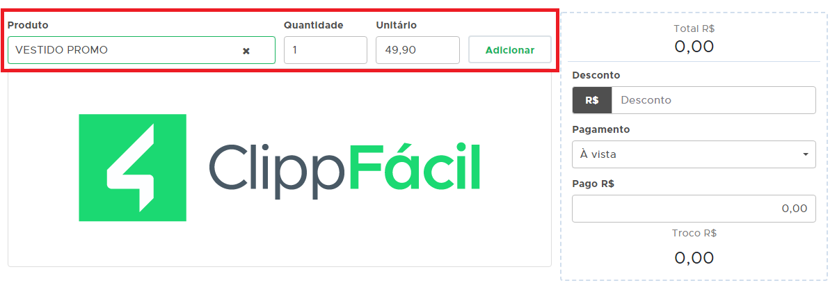 Adicionar produto na NFC-e