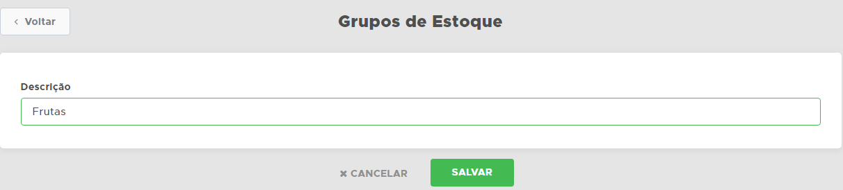 Campo Descricao no cadastro do grupo Descricao do grupo