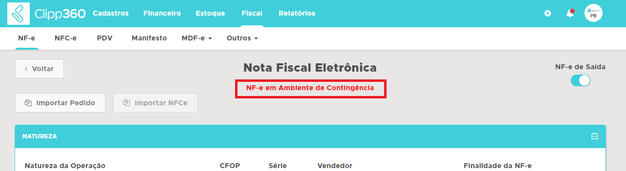 Nota indicando que a emissao em contingencia esta ativa Emissao em contingencia ativa