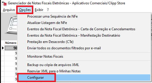 Opções Configurar