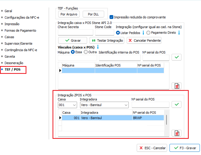 Configuração do ZPOS em F10