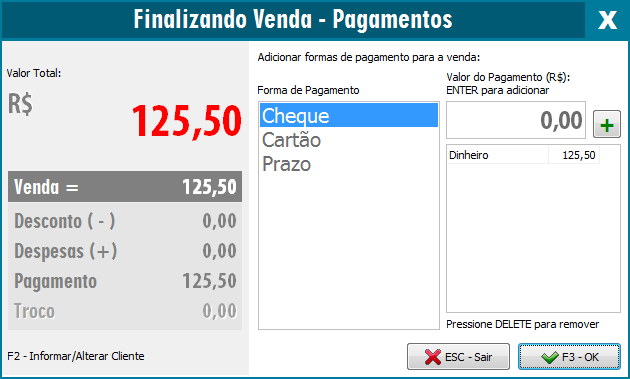 Seleção da forma de pagamento