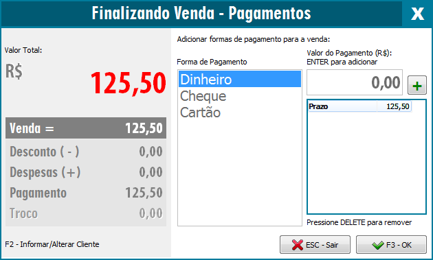 Formas de pagamento