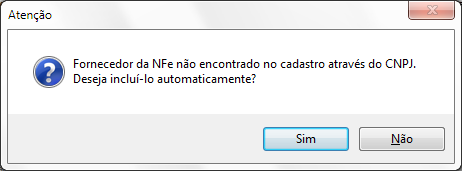 Mensagem solicitando o cadastro do fornecedor não localizado Mensagem de fornecedor não cadastrado