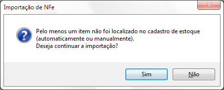 Mensagem informando que o item não foi localizado Item não localizado