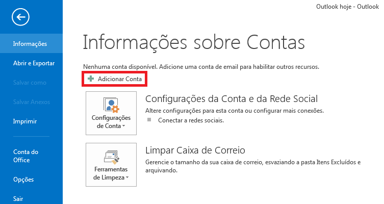 Adicionar Conta no Outlook