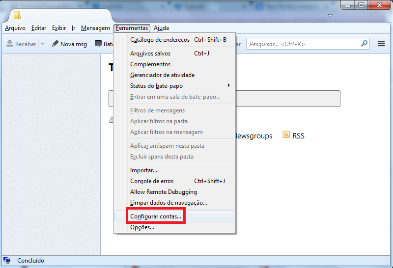 Configurar contas no Thunderbird