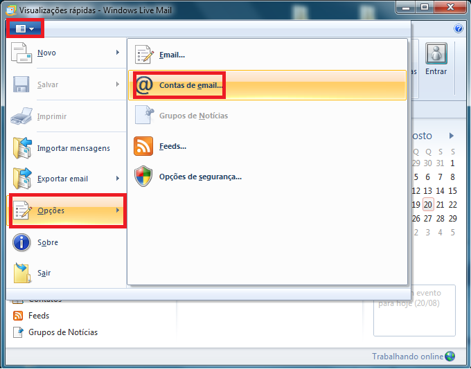 Contas de e-mail no Windows Live Mail