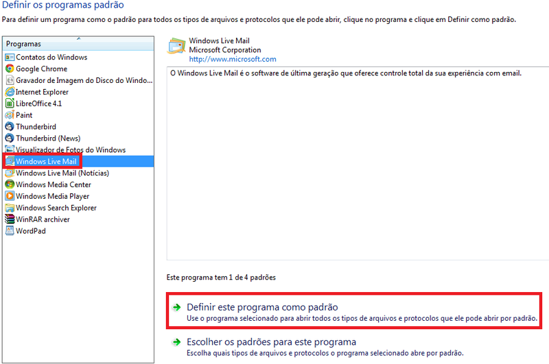 Definir programa de e-mail como padrão