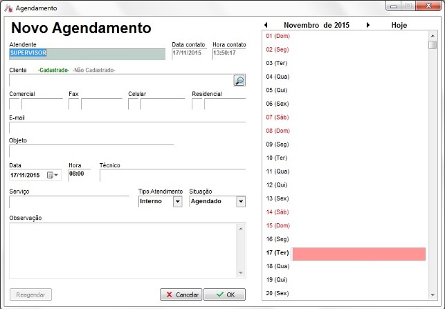 Cadastro de agendamento