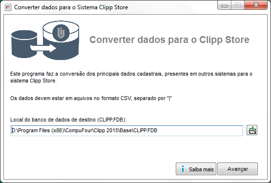 Indicação do banco de dados CLIPP.FDB no Conversor Indicar o banco CLIPP.FDB
