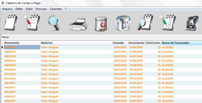 Contas geradas com status Agendadas