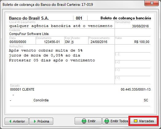 Botão Marcadas na tela de boletos