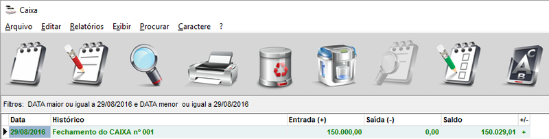 Valores do fechamento no Caixa