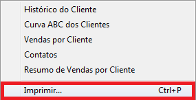 Opção Imprimir relatório de clientes
