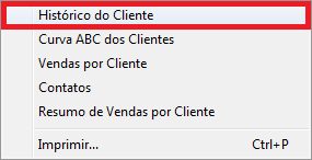 Opção Histórico do Cliente
