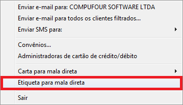 Opção Etiqueta para Mala Direta