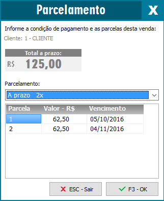 Parcelamento da venda a prazo