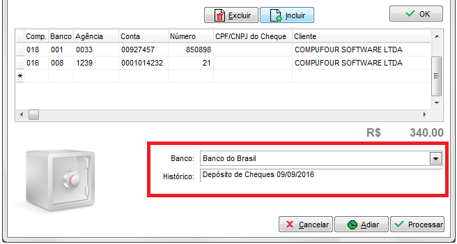Seleção do banco para depósito