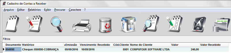 Conta a receber criada após cobrança