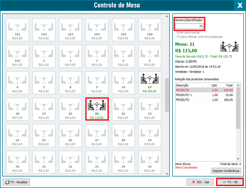 Controle de mesas na NFC-e