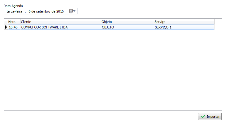 Importação do agendamento