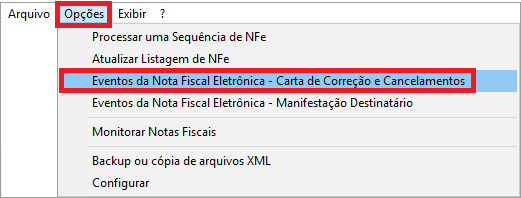 Menu Carta de Correcao Eletronica