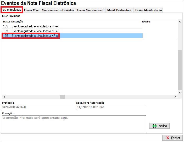 Status 135 da CC-e