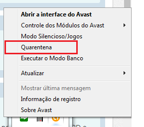Menu de opcoes do Avast pelo botao direito Opcoes do Avast