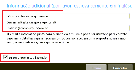 Campo de informacao adicional e e-mail no formulario Informacao adicional e e-mail