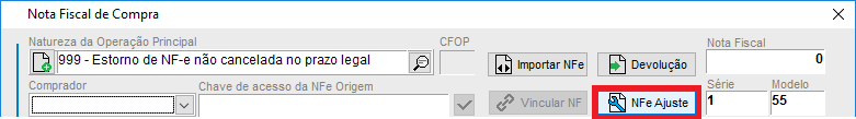 Opção NF-e de Ajuste