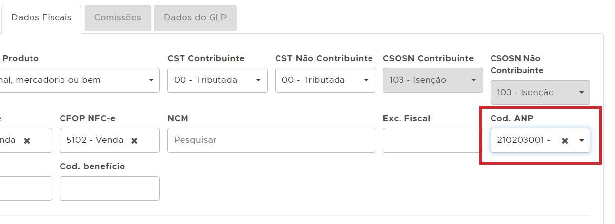 Código ANP nos Dados Fiscais