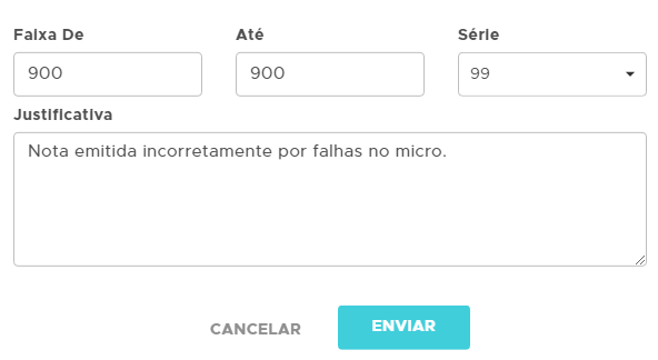 Faixa e justificativa da inutilização