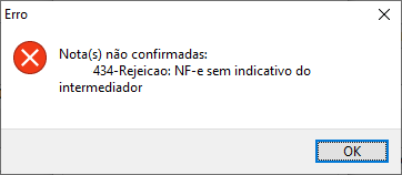 Mensagem da Rejeição 434 ao transmitir a NF-e Mensagem da Rejeição 434