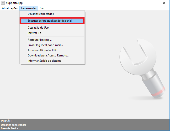 Menu Executar script de atualização serial