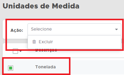 Exclusao de unidade de medida pela acao Excluir Excluir unidade de medida