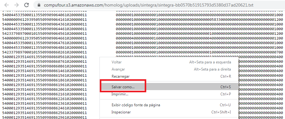 Salvar como o arquivo do Sintegra