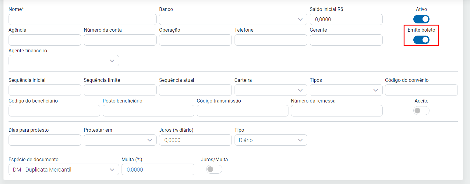 Configuração do boleto