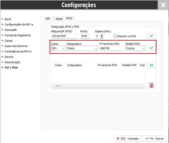 Configuração da integradora Stone