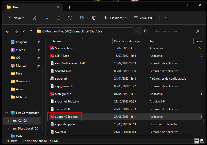 Arquivo SupportClipp na pasta Exe