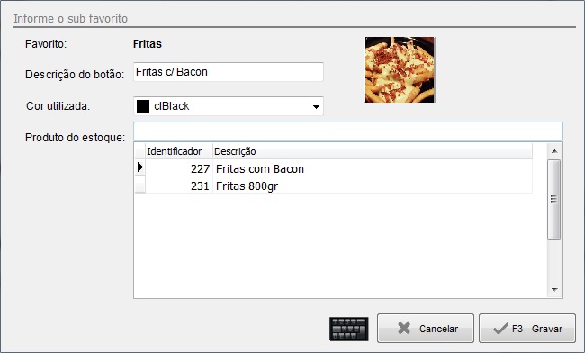 Cadastro de Sub-Favorito