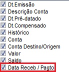 Opção da coluna data de recebimento/pagamento Opção de coluna do movimento